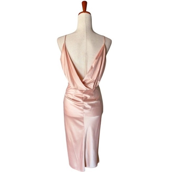 House of CB Coco Nude Pink Satin Draped Wrap Midi Dress XS New With Tags - Picture 5 of 7